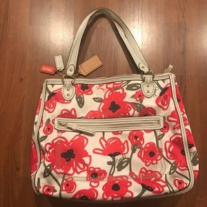 Coach purse with red poppy flowers